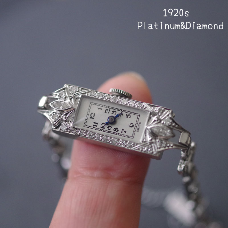 1920s CROTON クロトン　プラチナケース＆ブレス　アールデコ　マーキーズダイヤモンド　機械式時計3444croton