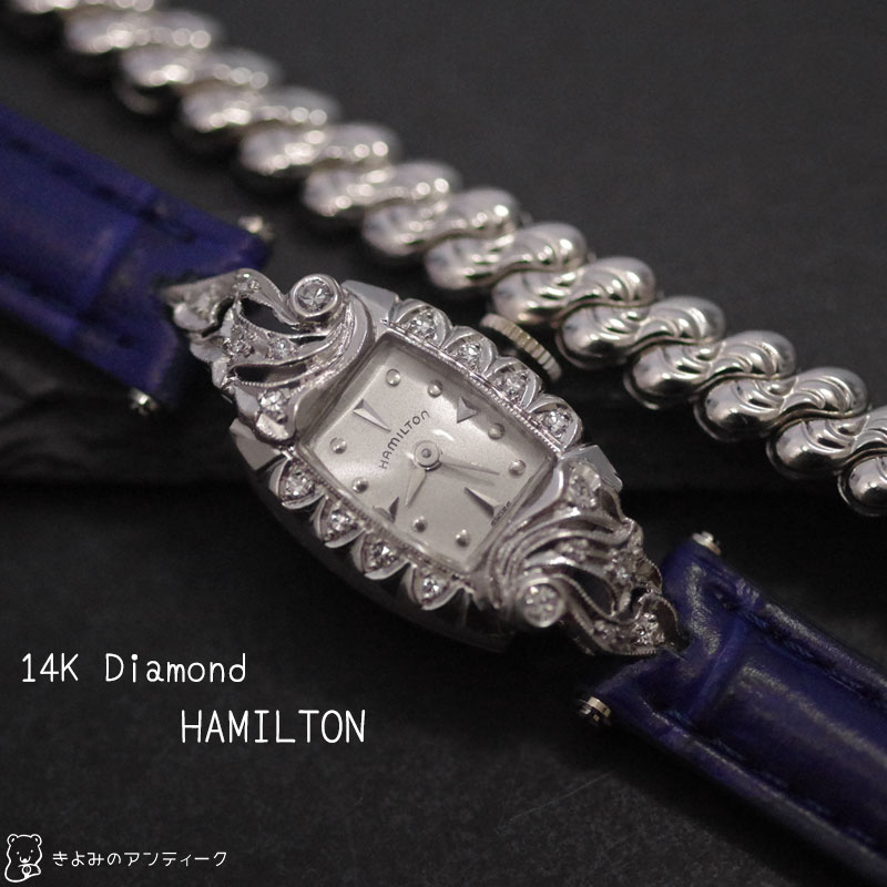 HAMILTON ハミルトン　14金ケース　ダイヤモンド　アンティーク機械式時計*3521hamilton