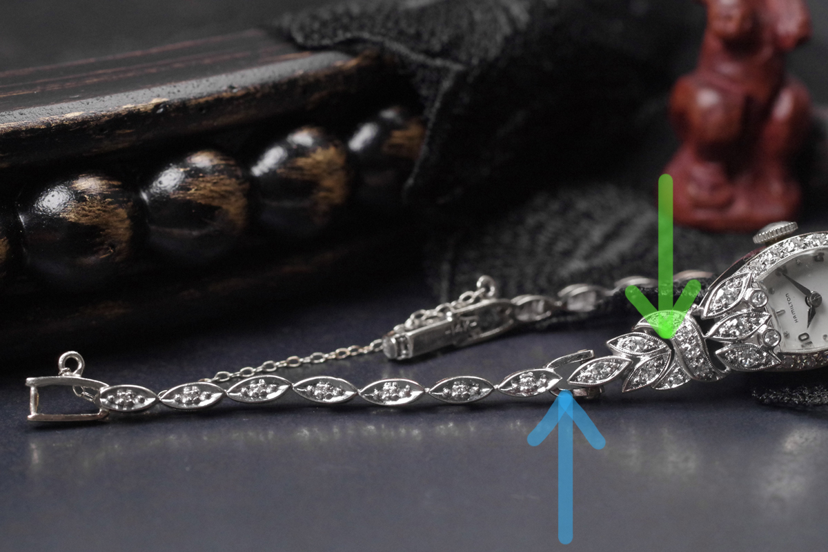 ダイヤモンドウォッチ　HAMILTON ハミルトン　14金製ケース＆ブレス　ダイヤモンド　アンティーク機械式時計