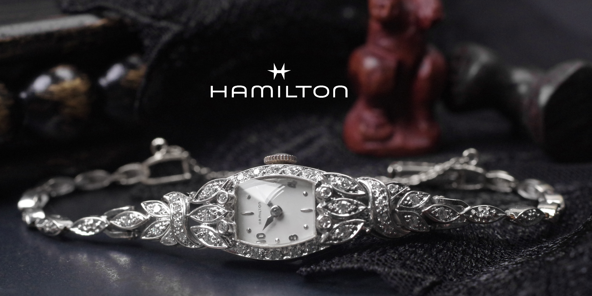 ダイヤモンドウォッチ　HAMILTON ハミルトン　14金製ケース＆ブレス　ダイヤモンド　アンティーク機械式時計
